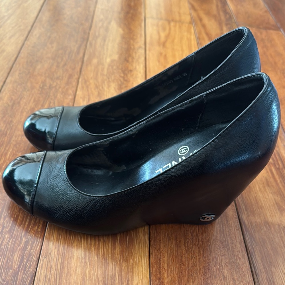 Chanel Black Wedge Heels